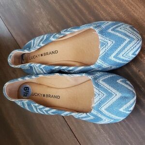 Lucky Brand Blue Chevron Denim Emmie Casual Southwest Ballet Flat